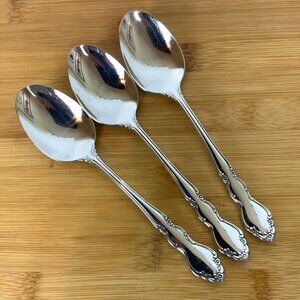 Vintage Oneida Stainless Dover 3 Oval Soup Spoons Cube Logo Replacement Flatware